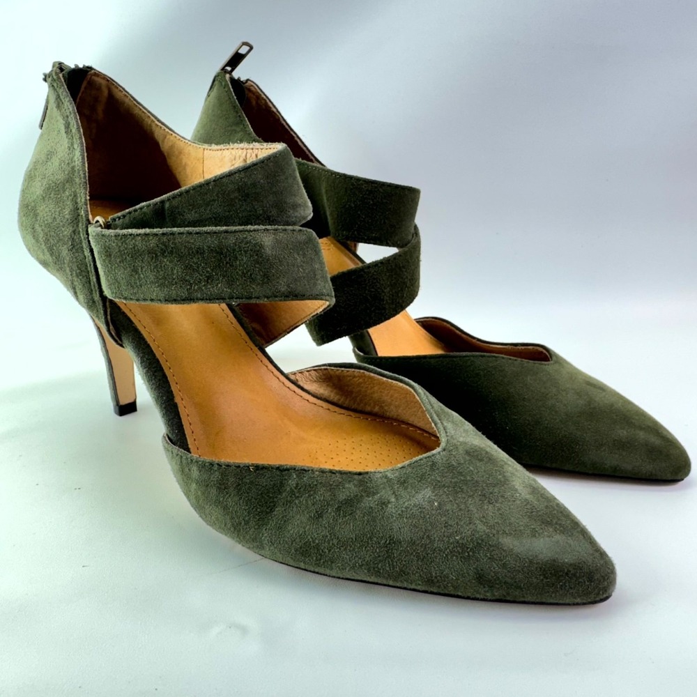 Corso Como Carroll Stiletto Pump Heels Womens Size 7.5 Green Suede Pointed Toe